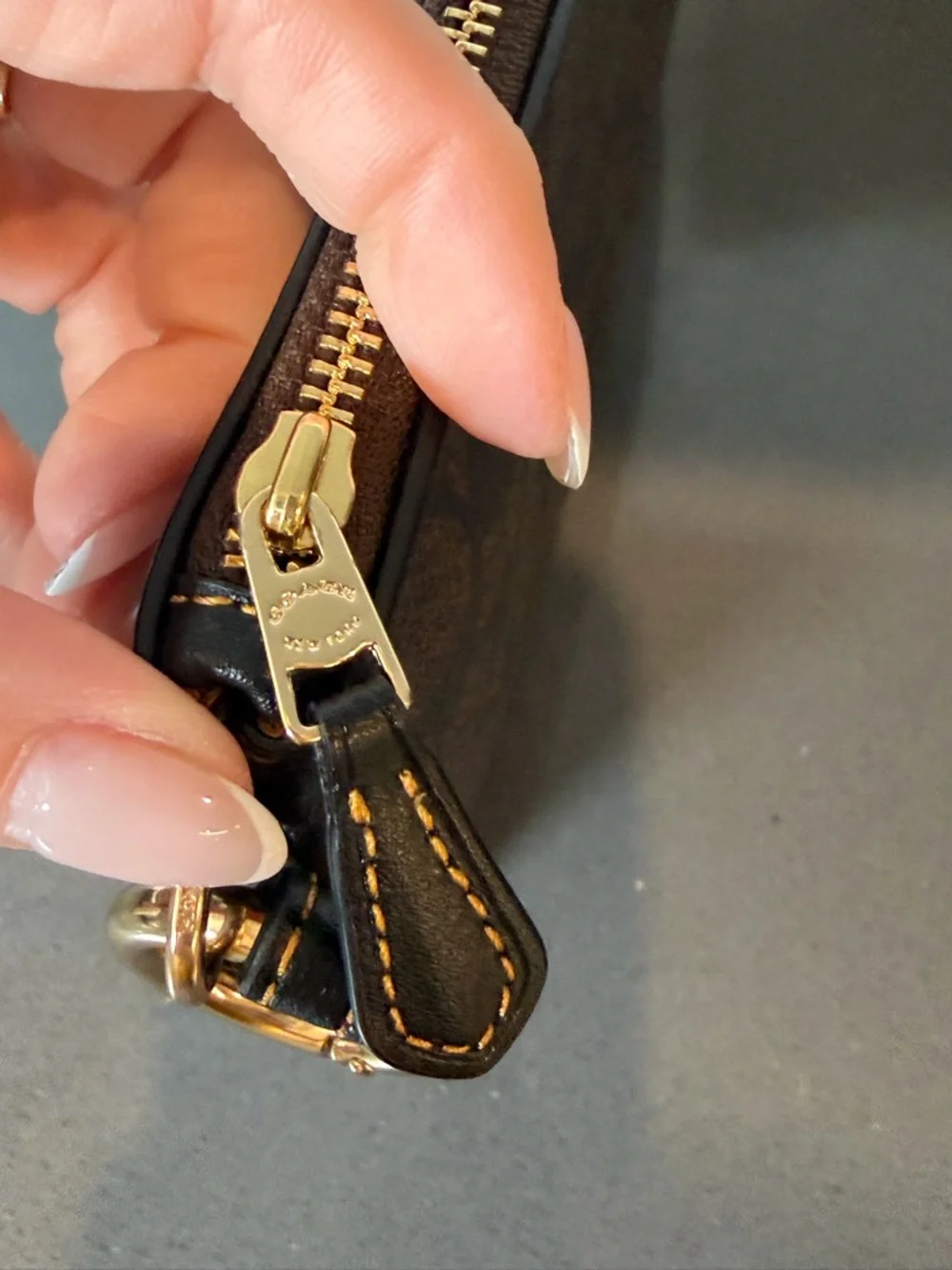 Coach Large PVC Signature Canvas Zip Wristlet Clutch with Gold Hardware EUC